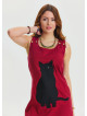 U Neck Cat Figure Button Detailed Red Mini Dress 4528